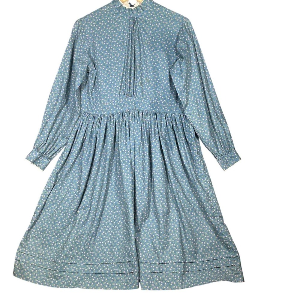 Vtg Prairie Country School Dress Blue Floral‎ High Neck Cottage Core Small
